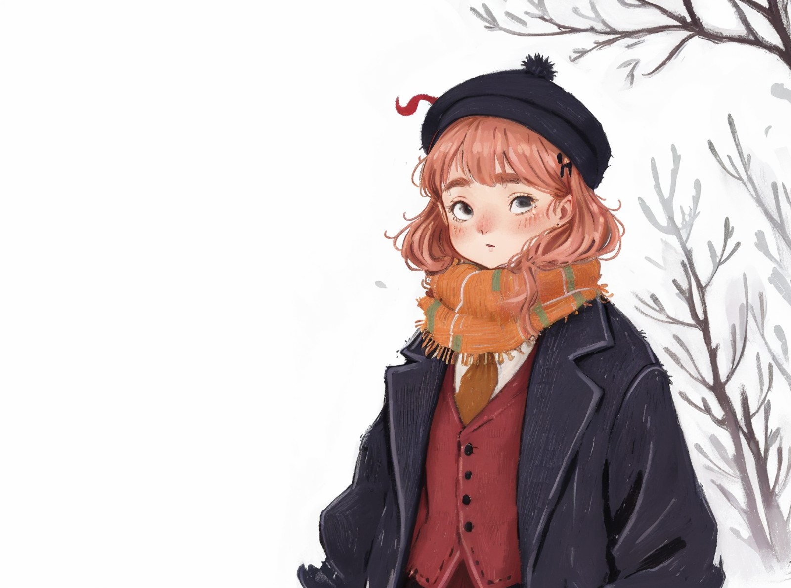 03894-1626025570-best quality,masterpiece,ultra high res,childpaiting,1girl,1boy,crayon drawing,in winter,forest,coat,scarf,snow,suit and tie,hat.png